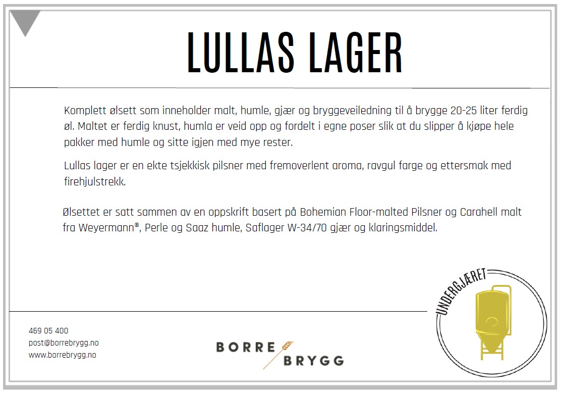 Ølsett 25l Lullas lager Tsjekkisk pils