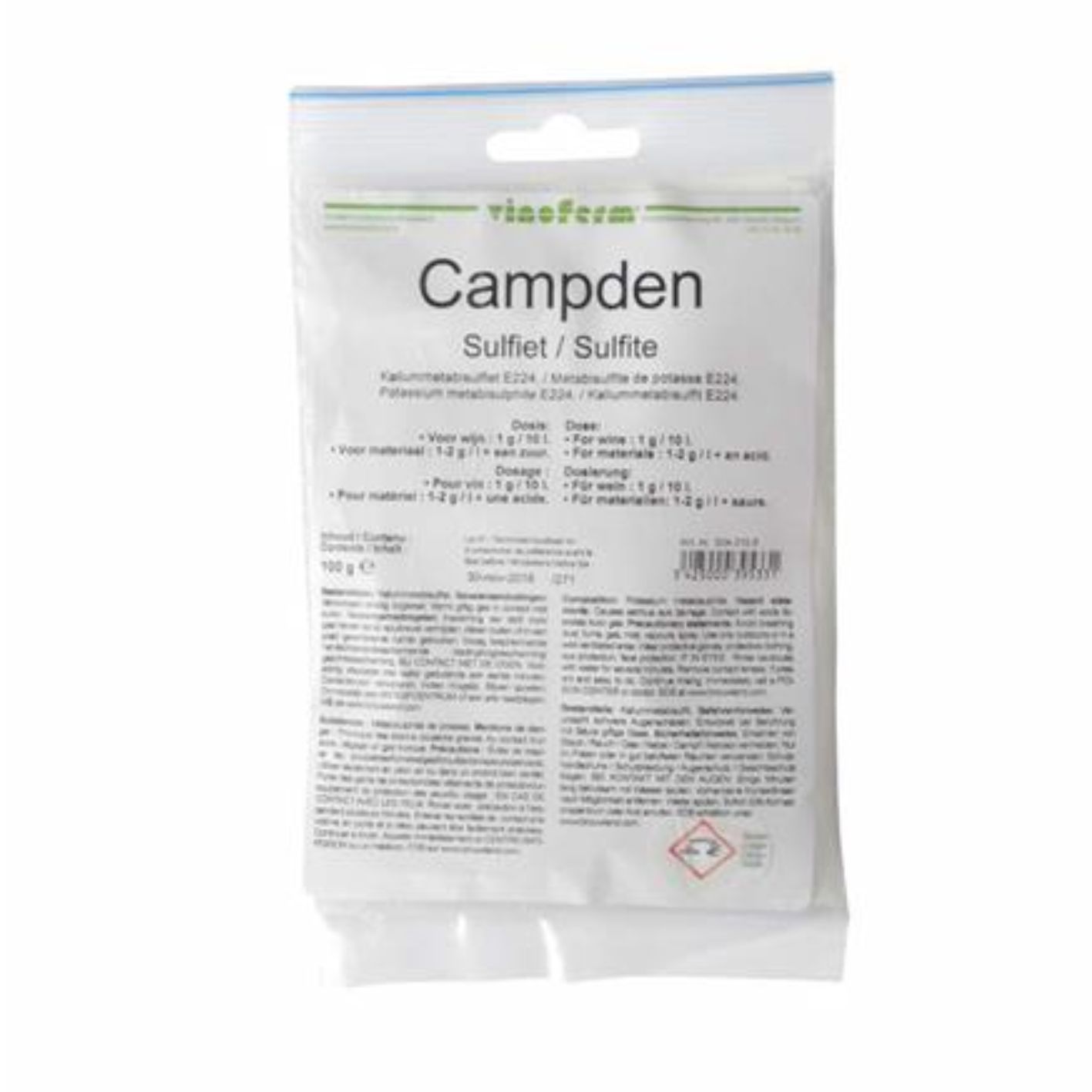 Vinoferm Campden 100g kaliumsulfitt - gjærstopp