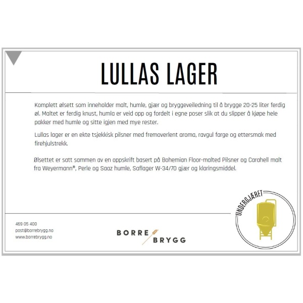 Ølsett 25l Lullas lager Tsjekkisk pils